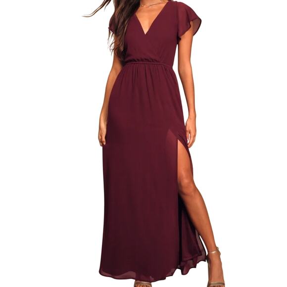 Lulu’s Lost in the Moment Maxi Gown Burgundy Bridesmaid Dress Size Small NWT - Picture 2 of 15